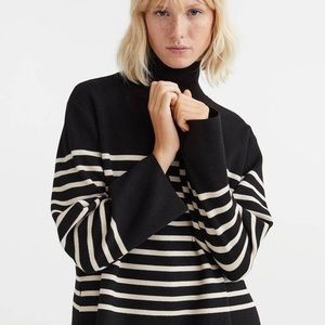 H&M Oversized Striped Mock Neck Turtleneck Sweater